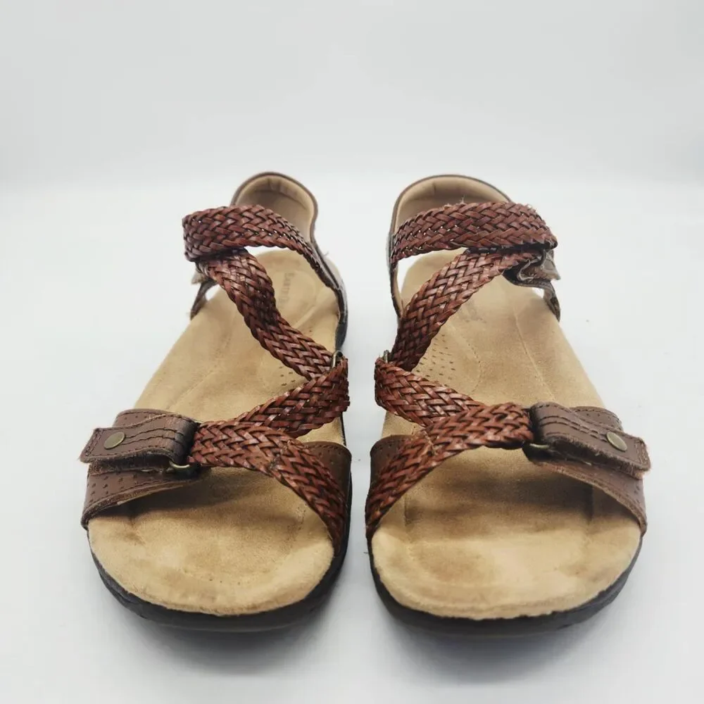 Earth Origins Stella Brown Braided Leather Slingback Sandals Womens 7 Adjustable